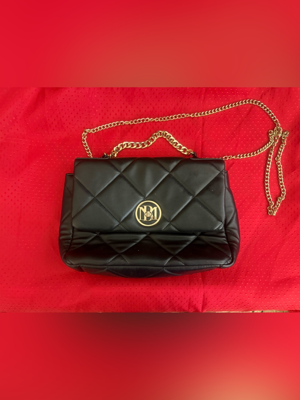 Badgley Mischka Black Crossbody with Gold Logo Medallion